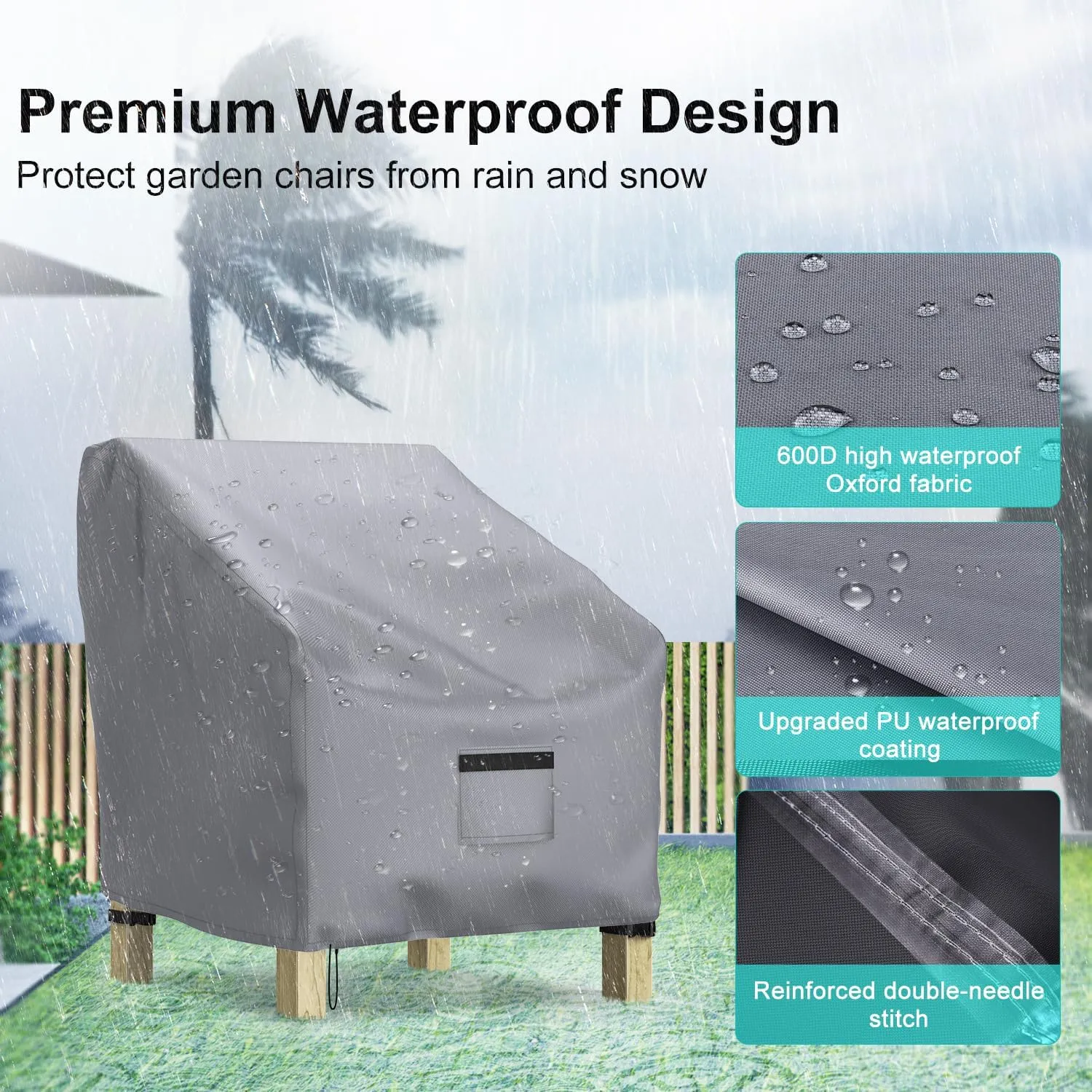 Patio Chair Covers for Outdoor Furniture - Waterproof 2 Pack, Heavy Duty, Large Covers for Lounge Lawn Deep Seat (38" W x 31" D x 29" H) - Gray