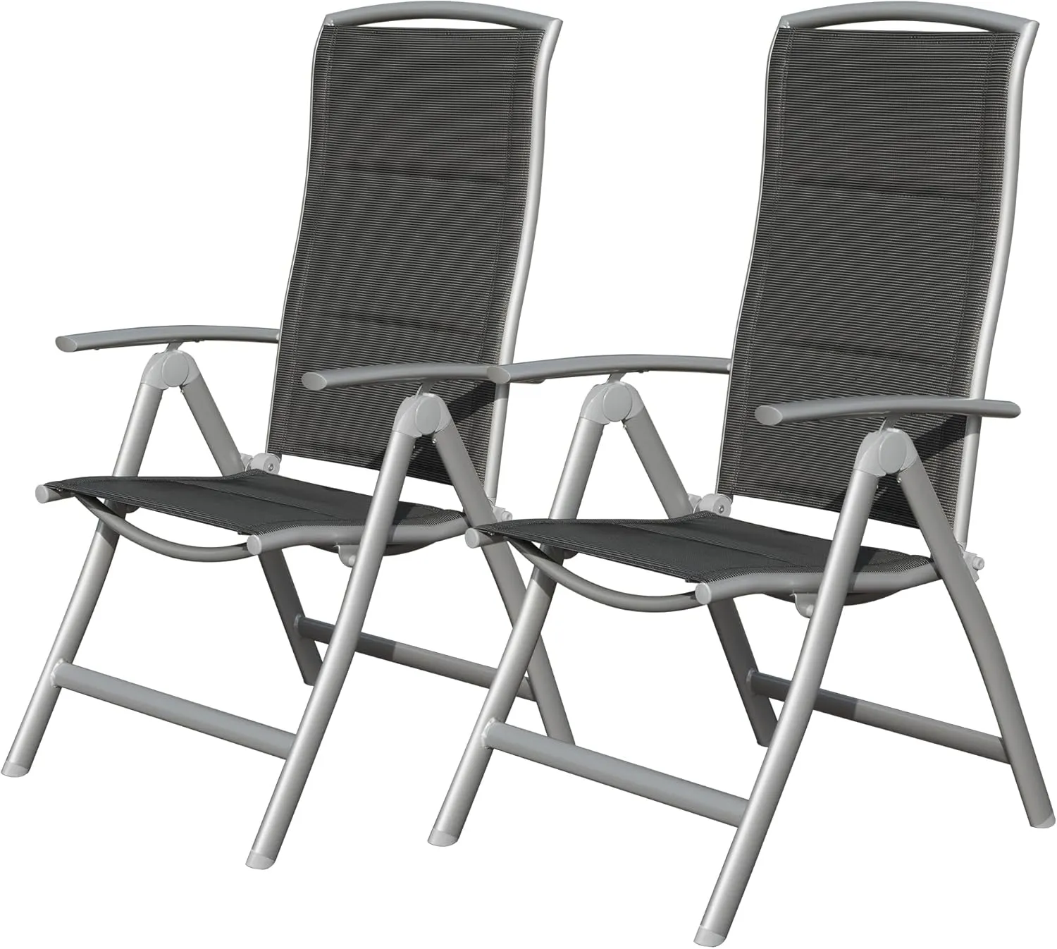 Patio Folding Chairs Set of 2 – Adjustable High Back Reclining Outdoor Chairs with Cotton-Padded Seat, Aluminum Frame for Pool, Beach, Camping, Deck – Dark Gray