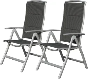 Patio Folding Chairs Set of 2 – Adjustable High Back Reclining Outdoor Chairs with Cotton-Padded Seat, Aluminum Frame for Pool, Beach, Camping, Deck – Dark Gray