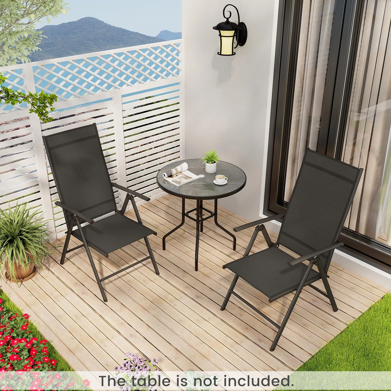 Patio Folding Dining Chairs Outdoor Sling Chairs with 7-Level Adjustable High Backrest