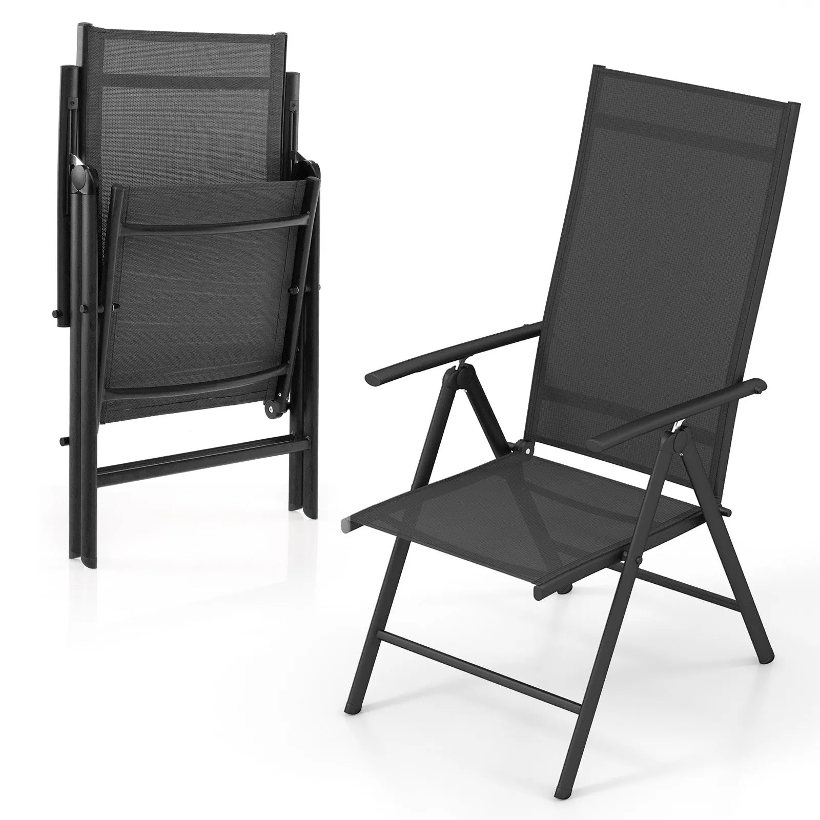 Patio Folding Dining Chairs Outdoor Sling Chairs with 7-Level Adjustable High Backrest