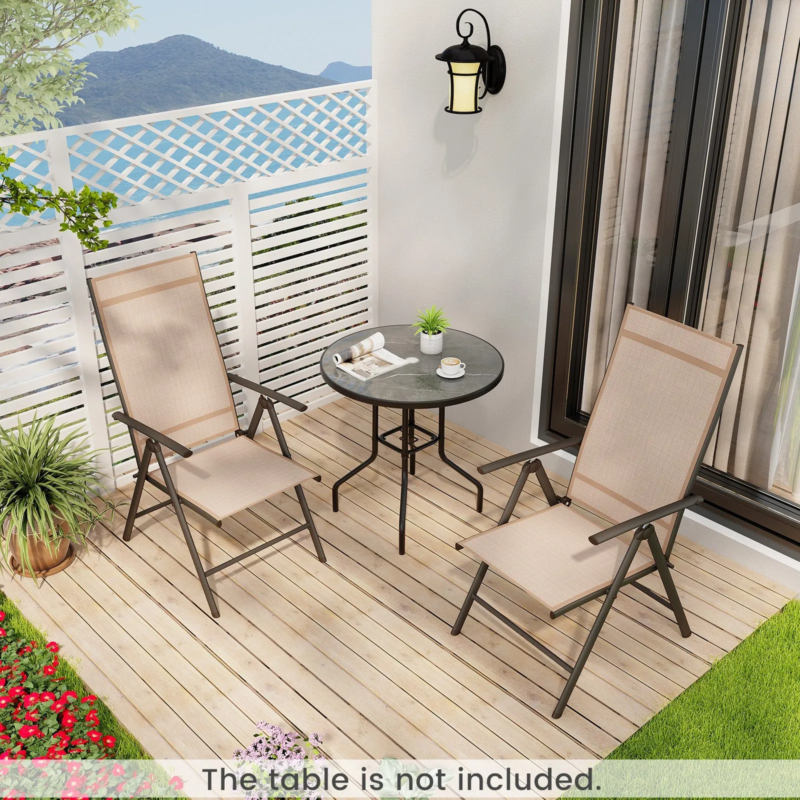 Patio Folding Dining Chairs Outdoor Sling Chairs with 7-Level Adjustable High Backrest
