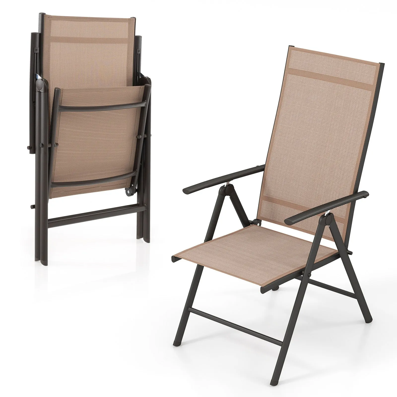 Patio Folding Dining Chairs Outdoor Sling Chairs with 7-Level Adjustable High Backrest