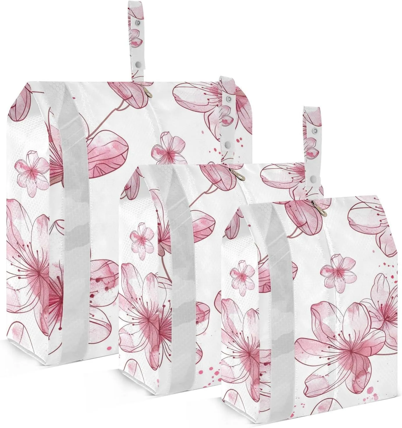 Peach Blossom Travel Storage Bag with Lanyard - Portable Lightweight Classified Storage Bag with Zipper, Dust and Waterproof Travel Packing Cube for Suitcase,3 Pieces