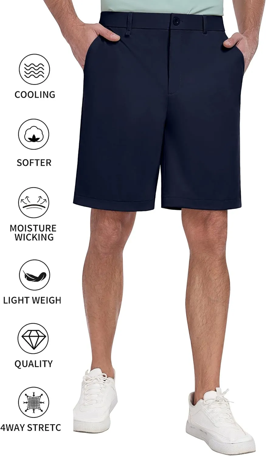 PEGENO Men's Golf Dress Shorts - Lightweight Waterproof Quick-Dry Casual Summer Shorts