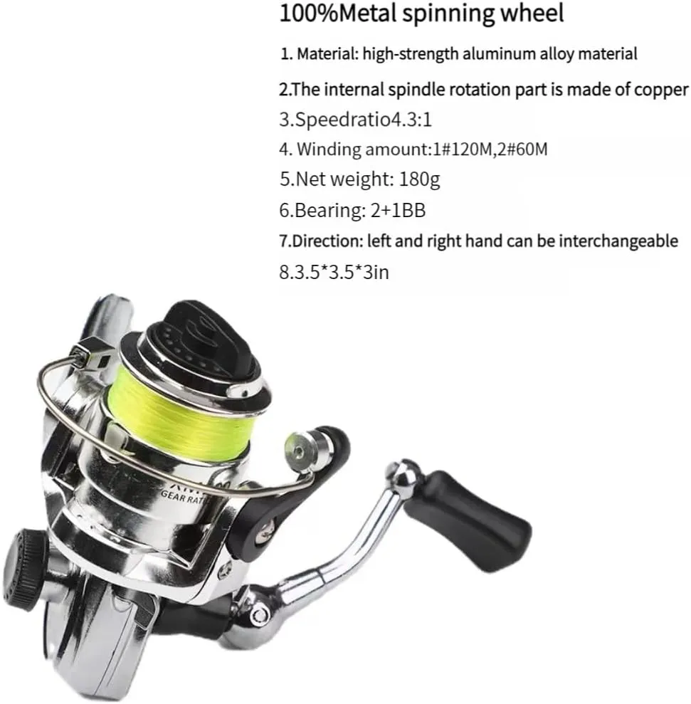 Pen Fishing Rod Reel Combo Set 5in1 Mini Pocket Portable Collapsible Fishing Pole Kit with Spinning Reel Aluminum Alloy