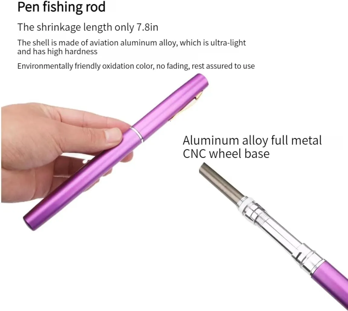 Pen Fishing Rod Reel Combo Set 5in1 Mini Pocket Portable Collapsible Fishing Pole Kit with Spinning Reel Aluminum Alloy