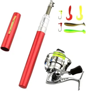 Pen Fishing Rod Reel Combo Set 5in1 Mini Pocket Portable Collapsible Fishing Pole Kit with Spinning Reel Aluminum Alloy