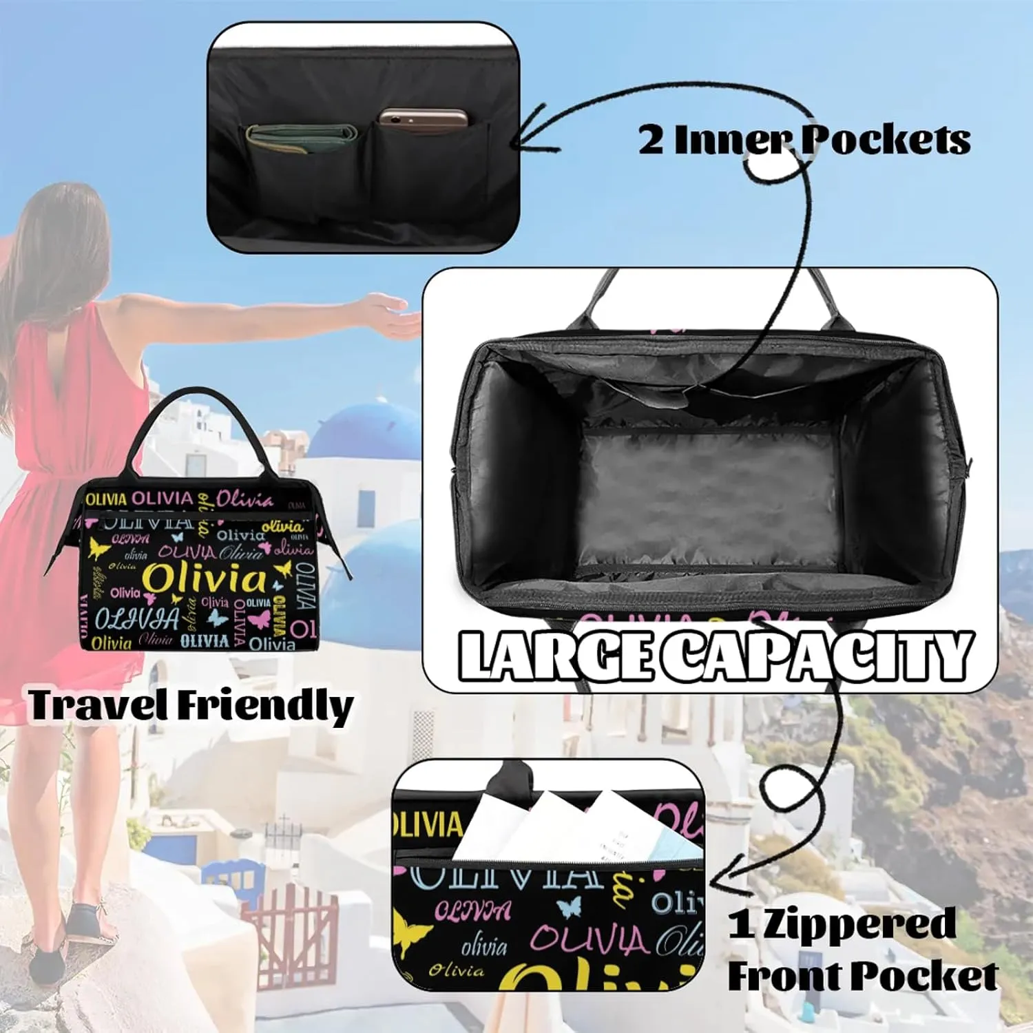 Personalized Butterfly Duffel Bag with Name Custom Travel Sports Bag for Women Men Waterproof Dance Ballet Bag Lightweight 15.2in, Black
