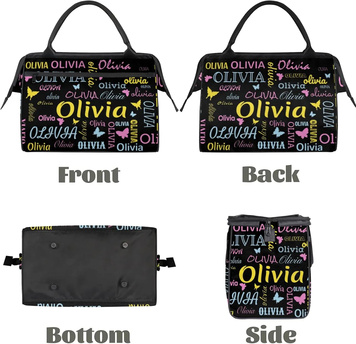 Personalized Butterfly Duffel Bag with Name Custom Travel Sports Bag for Women Men Waterproof Dance Ballet Bag Lightweight 15.2in, Black
