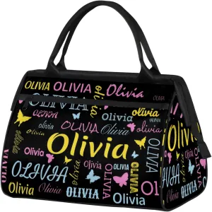 Personalized Butterfly Duffel Bag with Name Custom Travel Sports Bag for Women Men Waterproof Dance Ballet Bag Lightweight 15.2in, Black