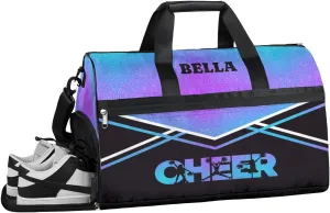 Personalized Cheerleader Bag Dance Bag for Girl Woman, Custom Gym Bag Sport Duffel Bag with Shoes Compartment Purple Blue Glitter