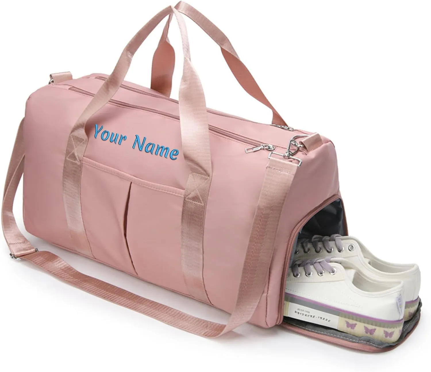 Personalized Duffel Bag, Custom Name Embroidered Gym Bag, Sports Bag with Wet and Dry Pocket & Shoe Compartment, Overnight Excursion Bag, Weekend Travel Bag, Dance & Yoga Bag (Baby Blue)