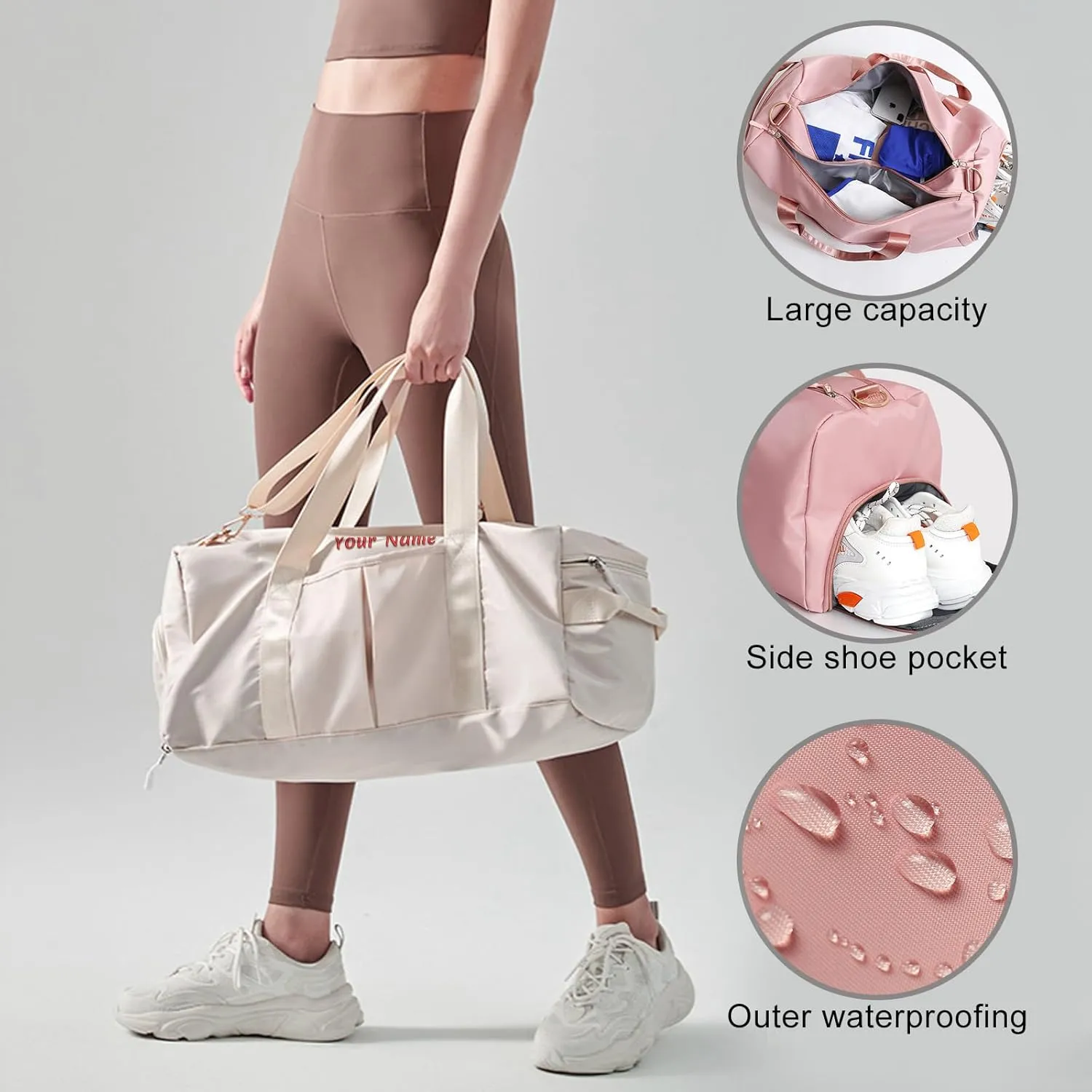 Personalized Duffel Bag, Custom Name Embroidered Gym Bag, Sports Bag with Wet and Dry Pocket & Shoe Compartment, Overnight Excursion Bag, Weekend Travel Bag, Dance & Yoga Bag (Baby Blue)