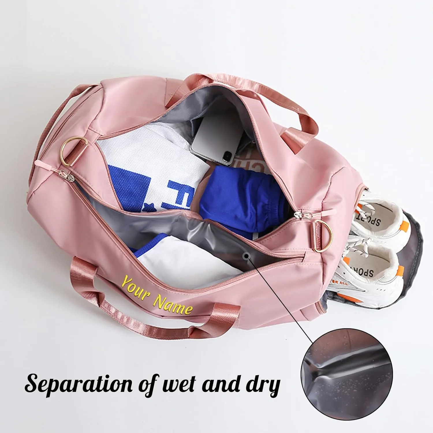 Personalized Duffel Bag, Custom Name Embroidered Gym Bag, Sports Bag with Wet and Dry Pocket & Shoe Compartment, Overnight Excursion Bag, Weekend Travel Bag, Dance & Yoga Bag (Baby Blue)