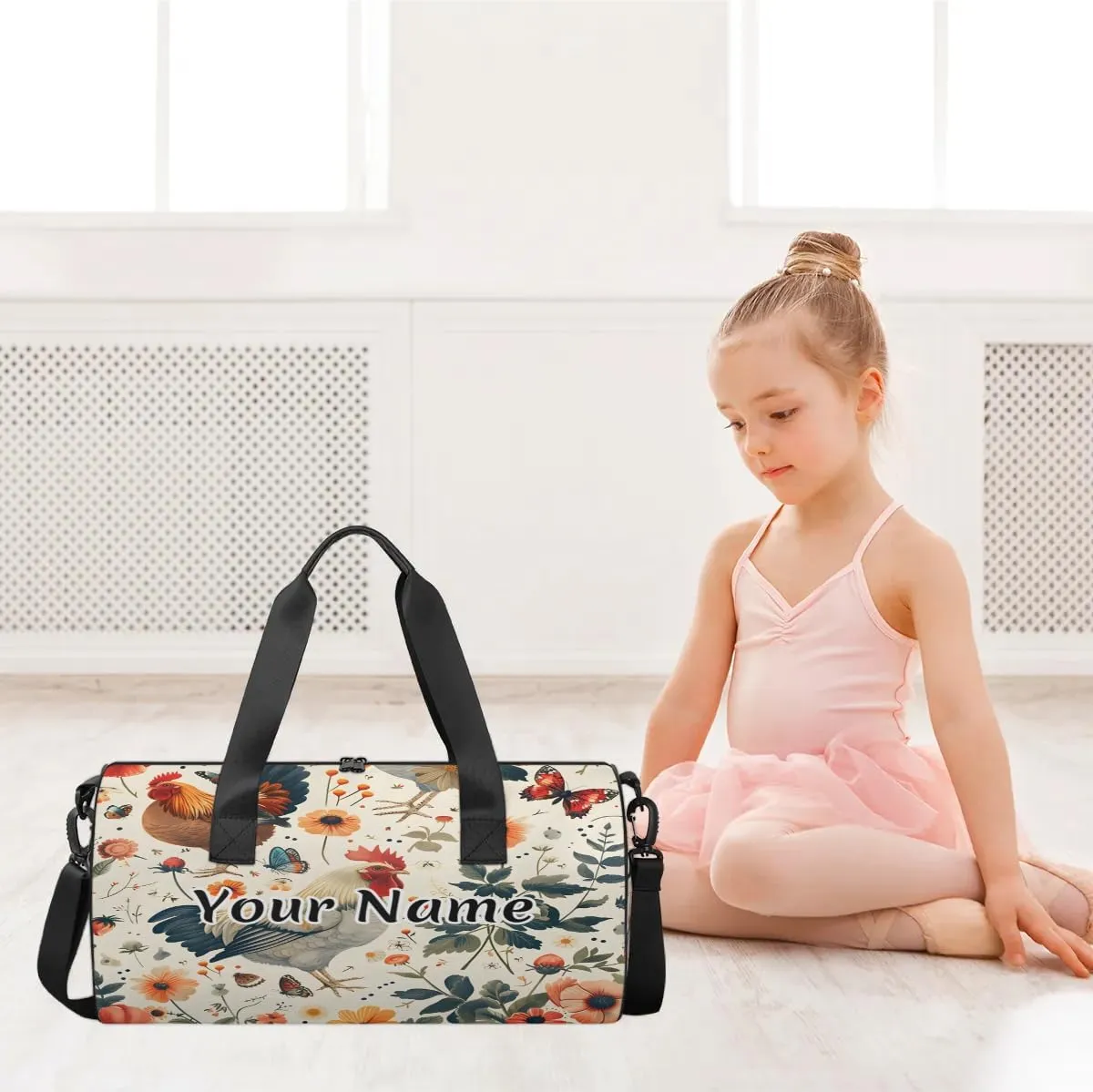 Personalized Duffel Bag for Women, Custom Farmhouse Chicken Gym Bag for Sports, Waterproof Dance Bag with Name, Lightweight Carryon Gym Bag, Animals Farm