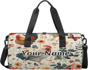 Personalized Duffel Bag for Women, Custom Farmhouse Chicken Gym Bag for Sports, Waterproof Dance Bag with Name, Lightweight Carryon Gym Bag, Animals Farm