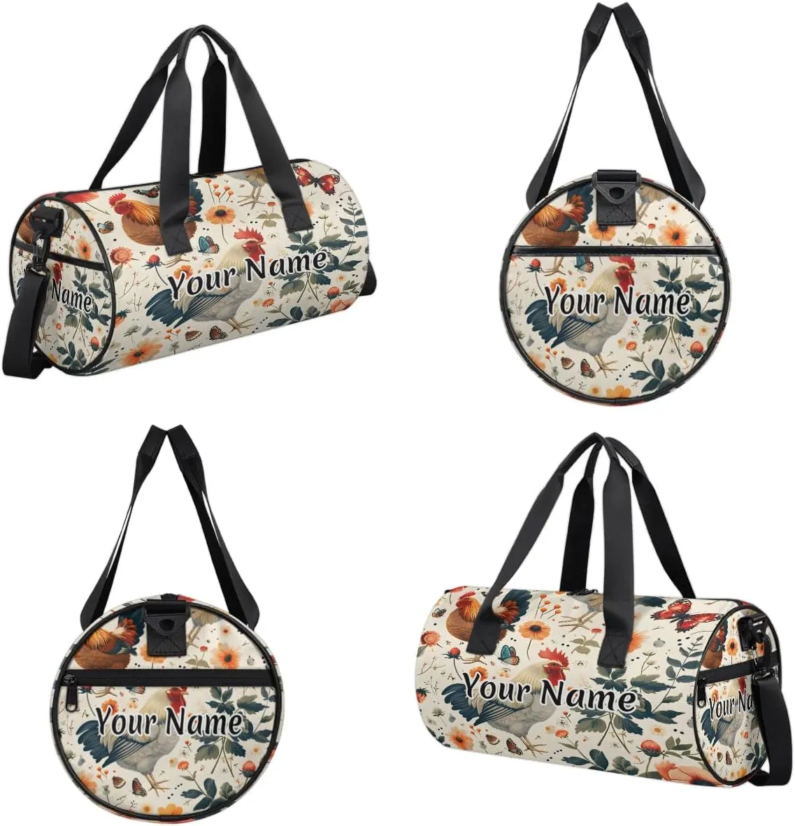 Personalized Duffel Bag for Women, Custom Farmhouse Chicken Gym Bag for Sports, Waterproof Dance Bag with Name, Lightweight Carryon Gym Bag, Animals Farm