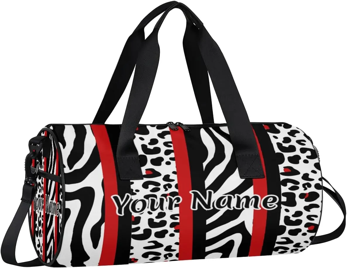 Personalized Duffel Bag for Women, Custom Leopard Print Gym Bag for Sports, Waterproof Dance Bag with Name, Lightweight Carryon Gym Bag, Zebra Print