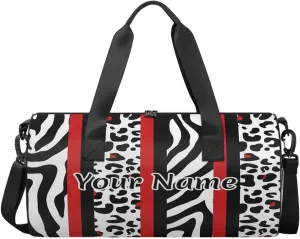 Personalized Duffel Bag for Women, Custom Leopard Print Gym Bag for Sports, Waterproof Dance Bag with Name, Lightweight Carryon Gym Bag, Zebra Print