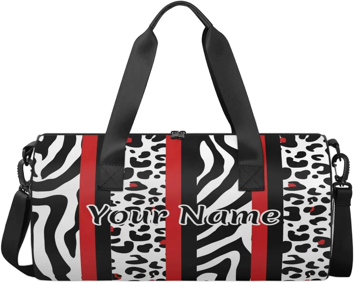 Personalized Duffel Bag for Women, Custom Leopard Print Gym Bag for Sports, Waterproof Dance Bag with Name, Lightweight Carryon Gym Bag, Zebra Print