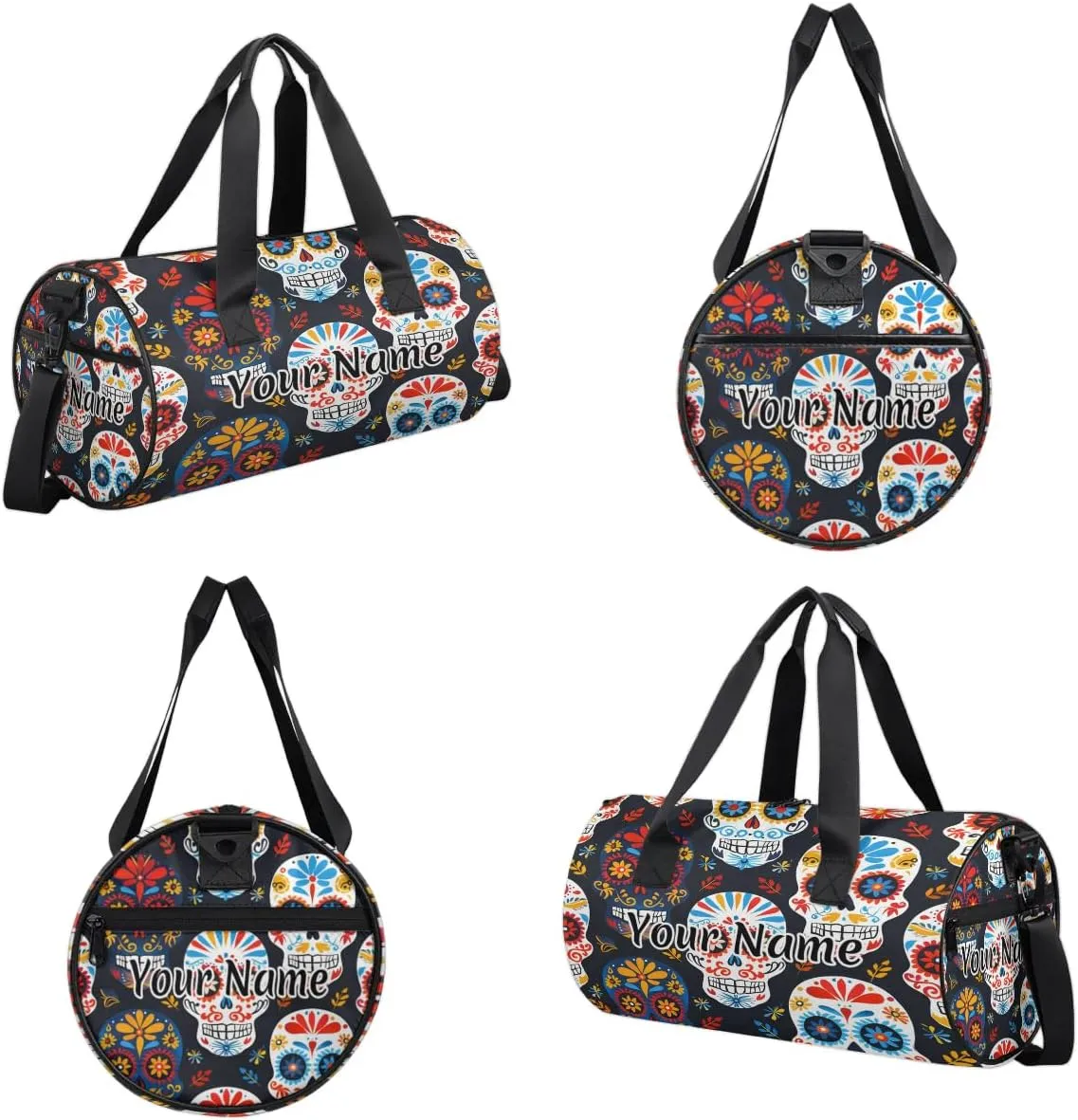 Personalized Duffel Bag for Women, Custom Sugar Skull Gym Bag for Sports, Waterproof Dance Bag with Name, Lightweight Carryon Gym Bag, Gothic Rose Flower Skull
