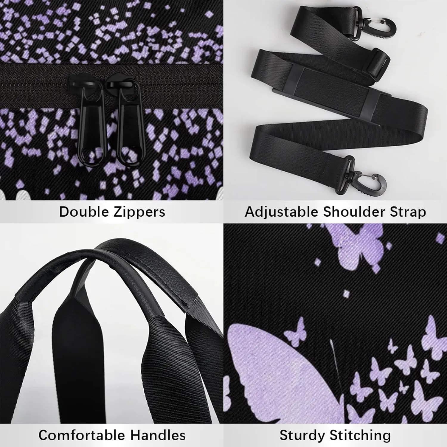 Personalized Duffel Bag with Name Butterfly Custom Travel Sports Bag for Women Men Round Waterproof Dance Ballet Bag Lightweight 17.6in, Purple Fluid Glitter