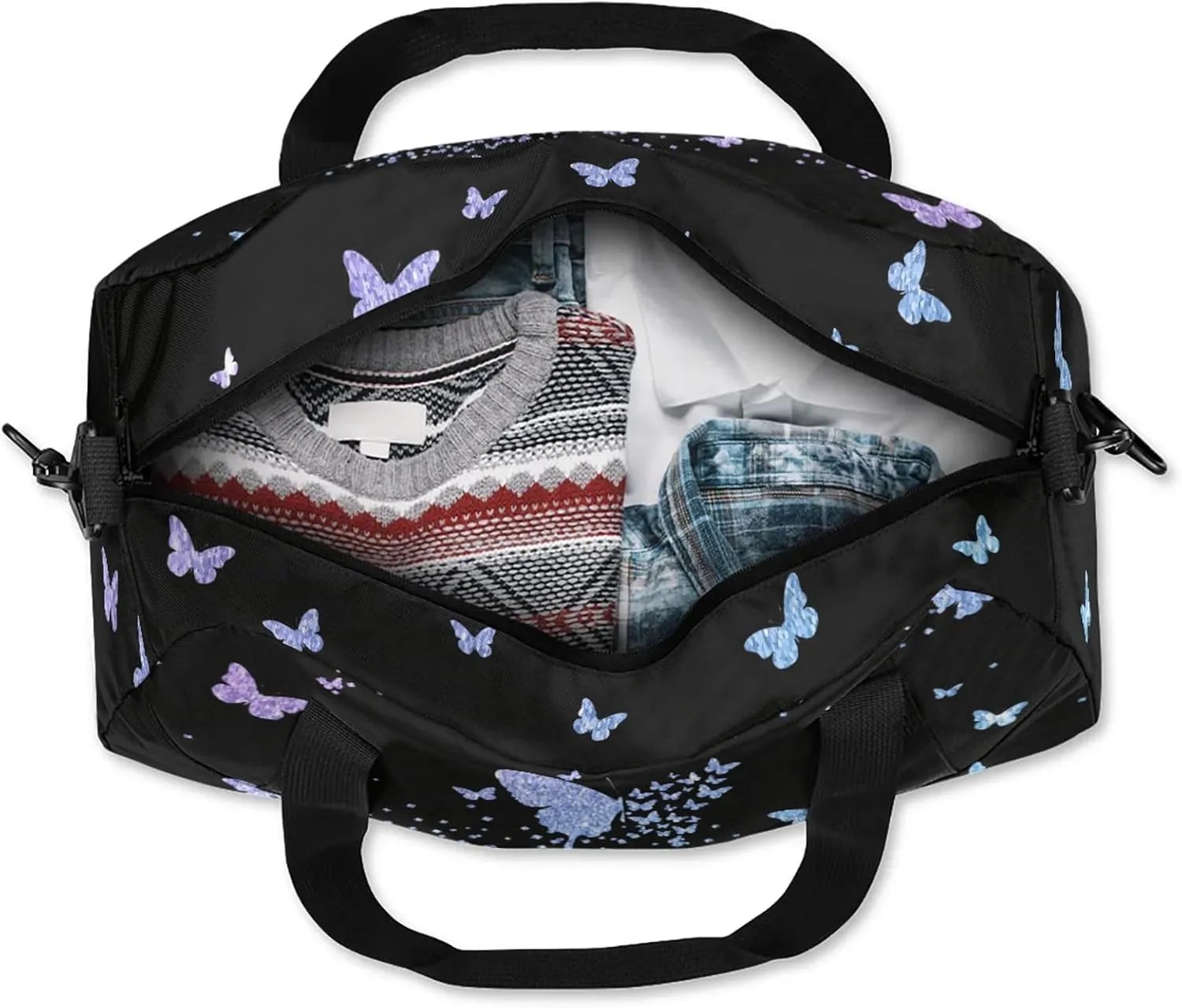 Personalized Duffel Bag with Name Butterfly Custom Travel Sports Bag for Women Men Waterproof Dance Ballet Bag Lightweight 18.5in, Gradient Blue