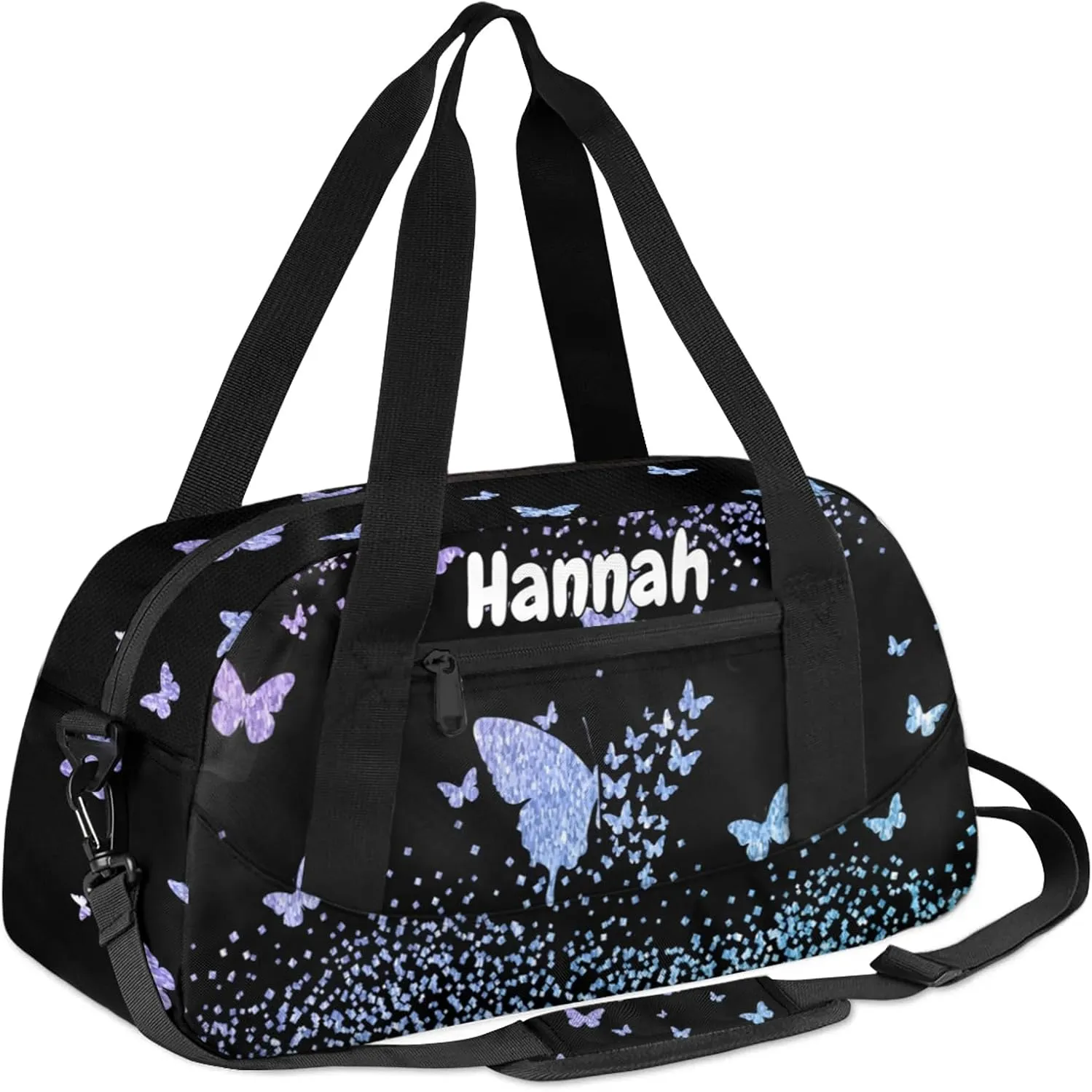Personalized Duffel Bag with Name Butterfly Custom Travel Sports Bag for Women Men Waterproof Dance Ballet Bag Lightweight 18.5in, Gradient Blue