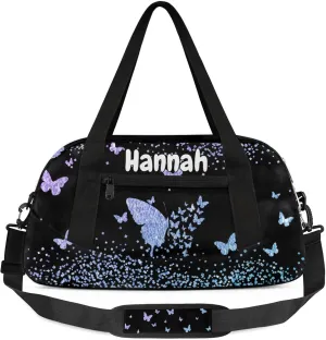 Personalized Duffel Bag with Name Butterfly Custom Travel Sports Bag for Women Men Waterproof Dance Ballet Bag Lightweight 18.5in, Gradient Blue