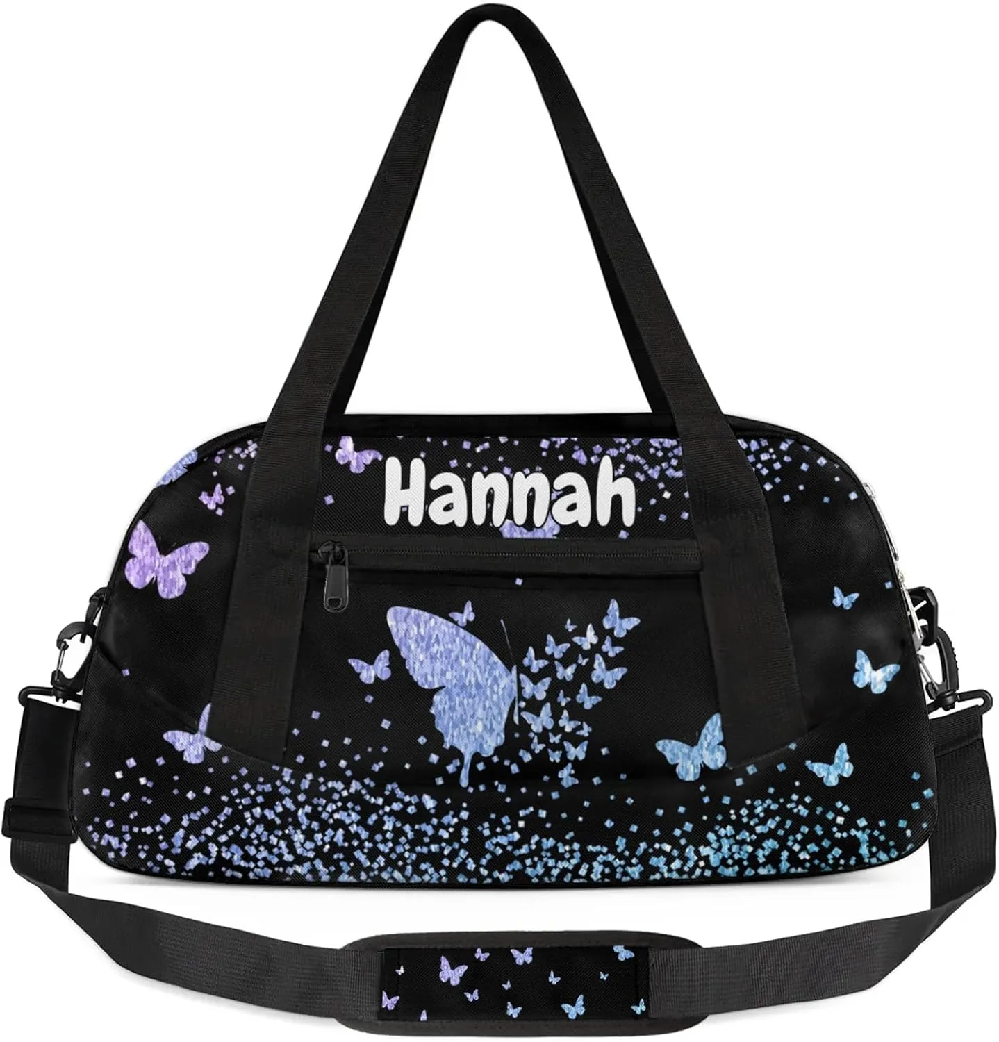 Personalized Duffel Bag with Name Butterfly Custom Travel Sports Bag for Women Men Waterproof Dance Ballet Bag Lightweight 18.5in, Gradient Blue