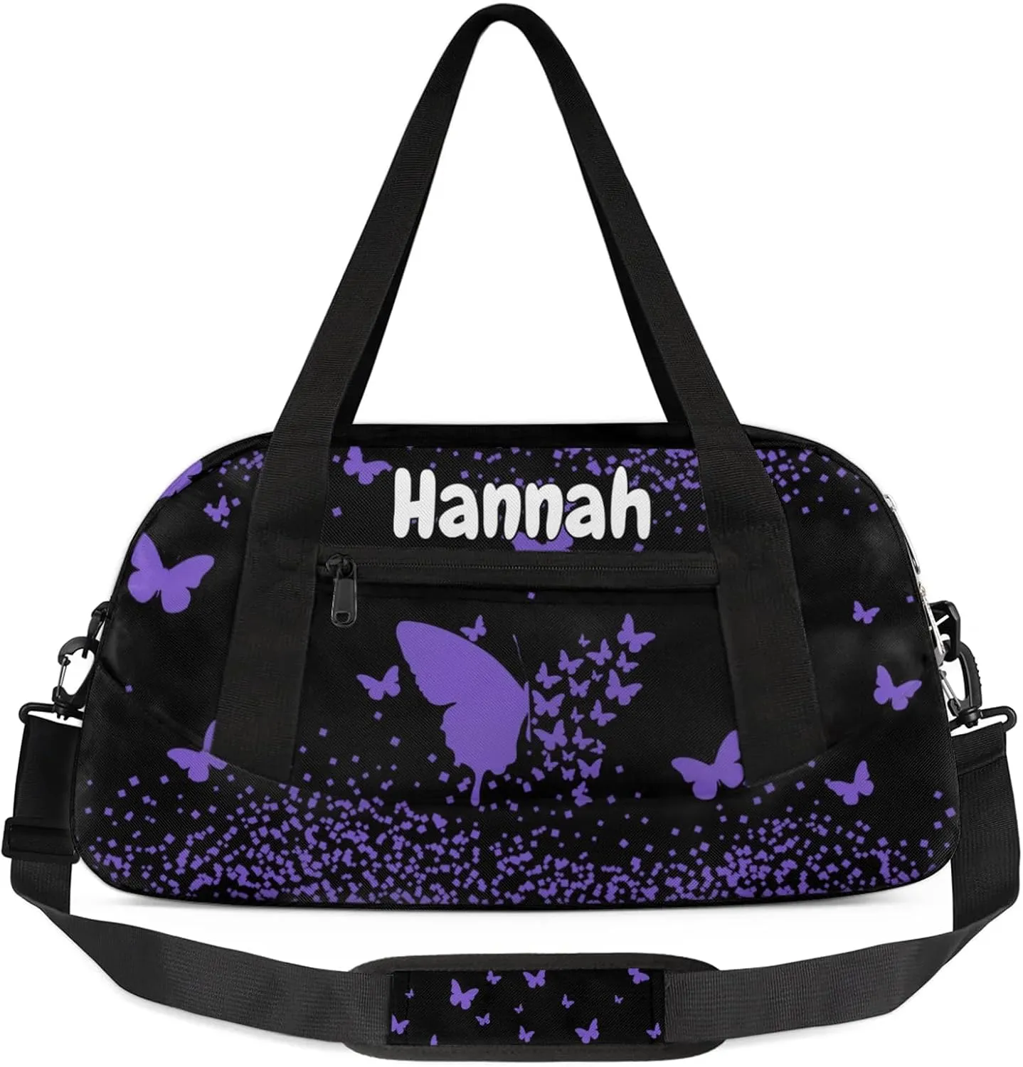 Personalized Duffel Bag with Name Butterfly Custom Travel Sports Bag for Women Men Waterproof Dance Ballet Bag Lightweight 18.5in, Purple
