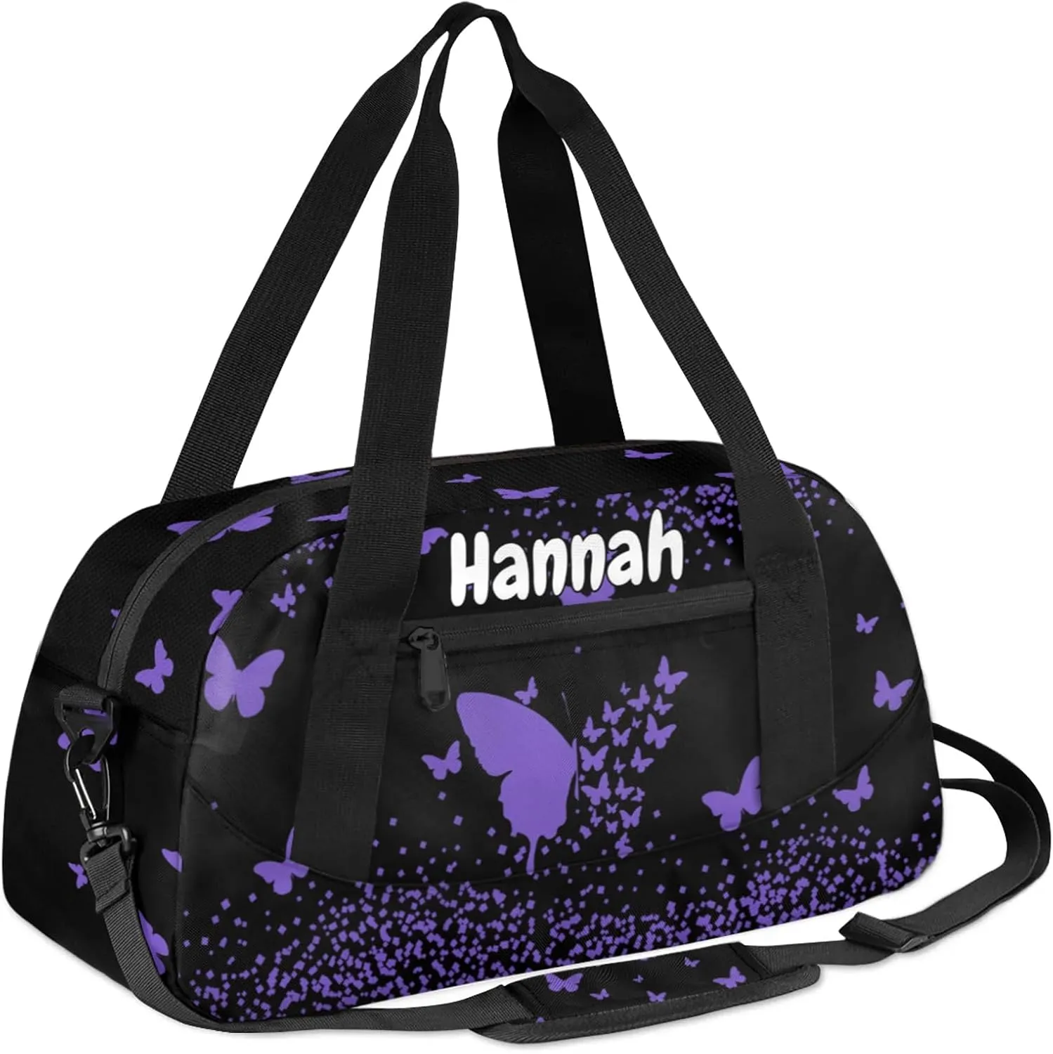 Personalized Duffel Bag with Name Butterfly Custom Travel Sports Bag for Women Men Waterproof Dance Ballet Bag Lightweight 18.5in, Purple
