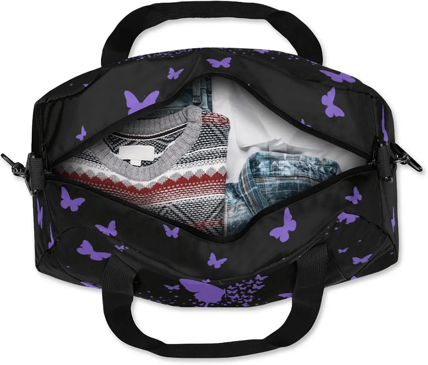 Personalized Duffel Bag with Name Butterfly Custom Travel Sports Bag for Women Men Waterproof Dance Ballet Bag Lightweight 18.5in, Purple