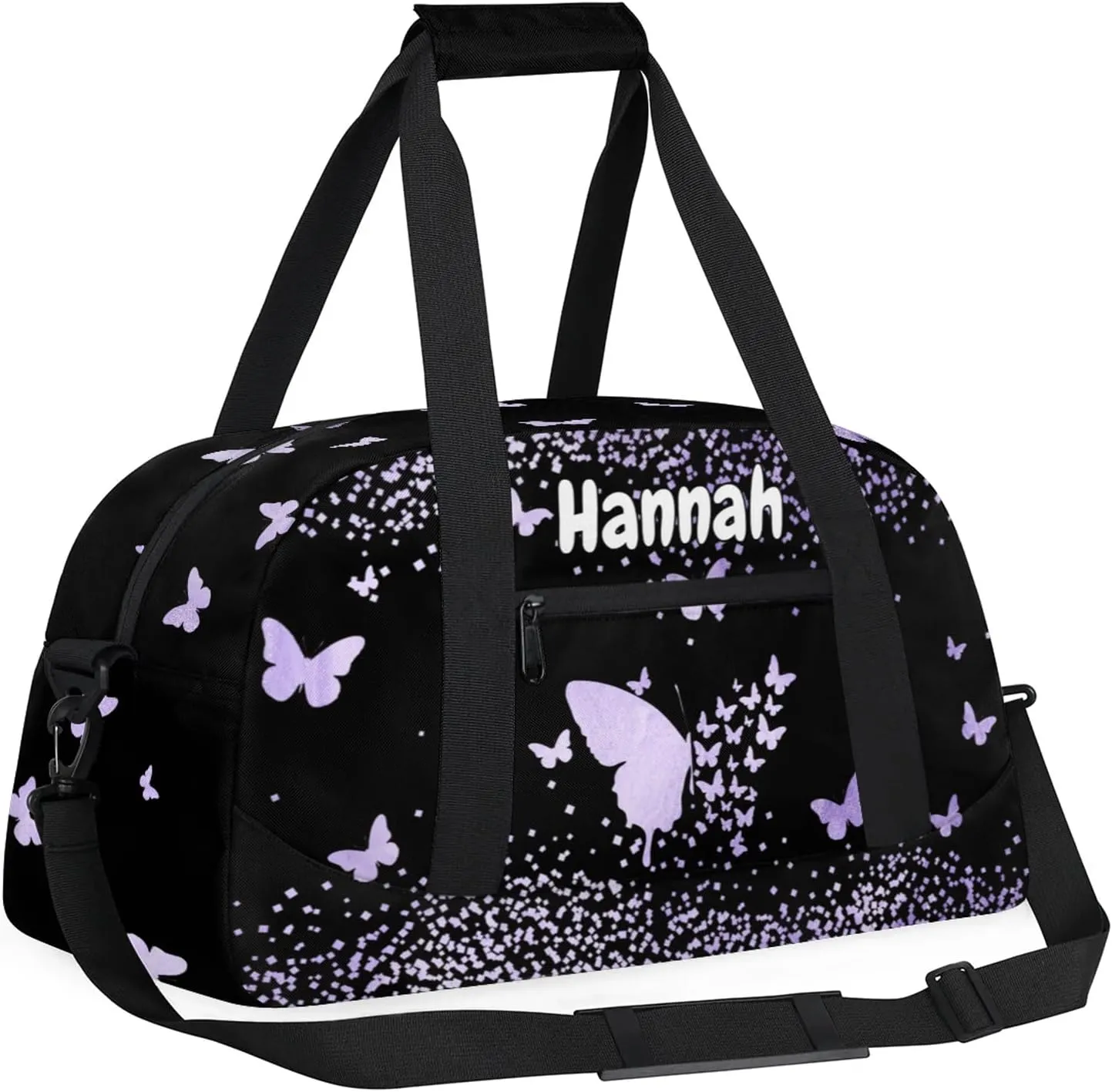 Personalized Duffel Bag with Name Butterfly Custom Travel Sports Bag for Women Men Waterproof Dance Ballet Bag Lightweight 18.9in, Purple Fluid Glitter