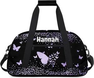 Personalized Duffel Bag with Name Butterfly Custom Travel Sports Bag for Women Men Waterproof Dance Ballet Bag Lightweight 18.9in, Purple Fluid Glitter