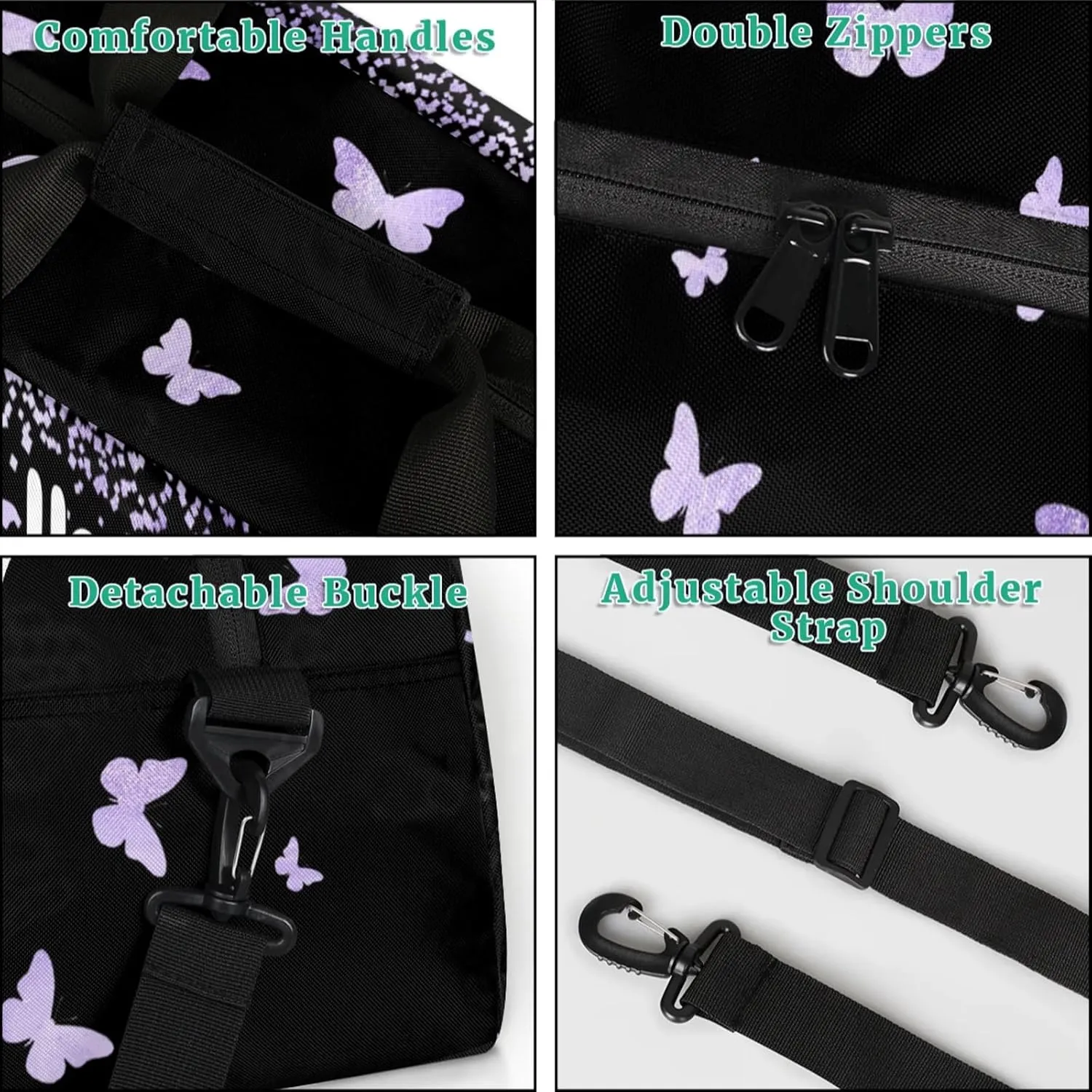 Personalized Duffel Bag with Name Butterfly Custom Travel Sports Bag for Women Men Waterproof Dance Ballet Bag Lightweight 18.9in, Purple Fluid Glitter