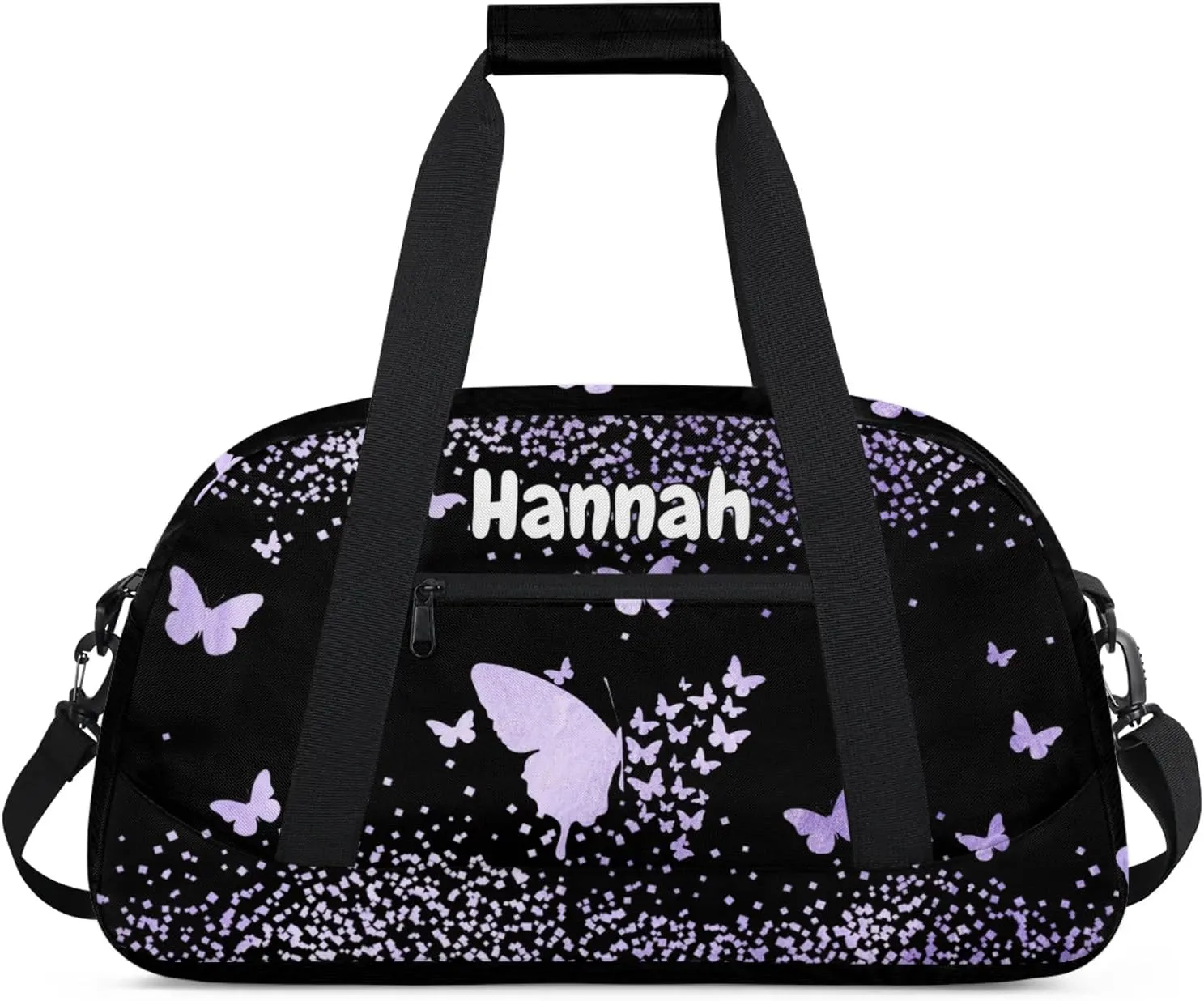 Personalized Duffel Bag with Name Butterfly Custom Travel Sports Bag for Women Men Waterproof Dance Ballet Bag Lightweight 18.9in, Purple Fluid Glitter
