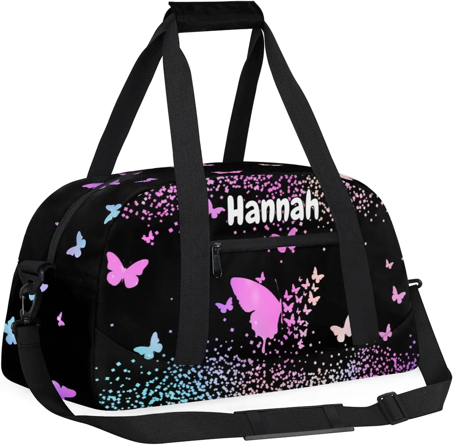 Personalized Duffel Bag with Name Butterfly Custom Travel Sports Bag for Women Men Waterproof Dance Ballet Bag Lightweight 18.9in, Rainbow Sparkly