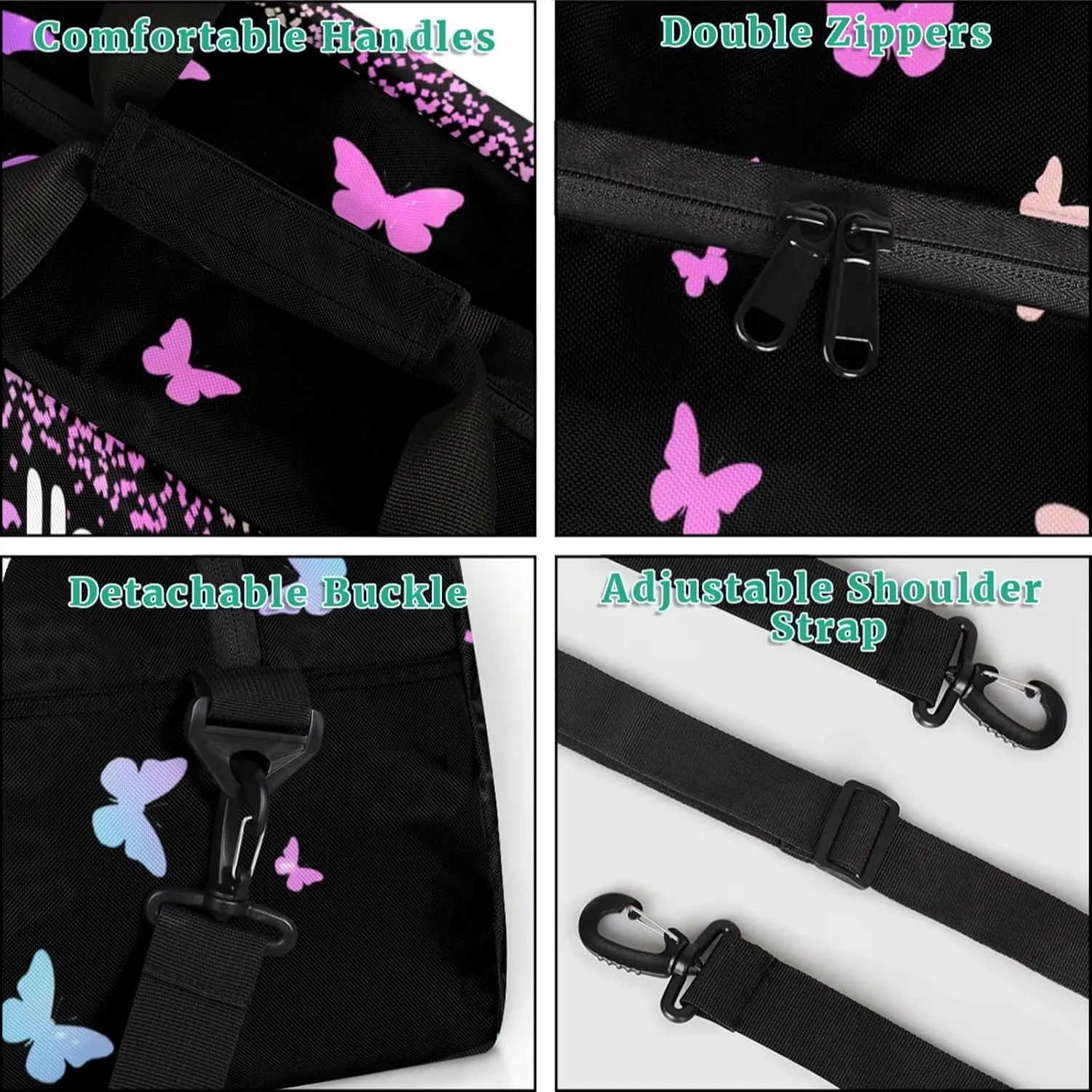 Personalized Duffel Bag with Name Butterfly Custom Travel Sports Bag for Women Men Waterproof Dance Ballet Bag Lightweight 18.9in, Rainbow Sparkly