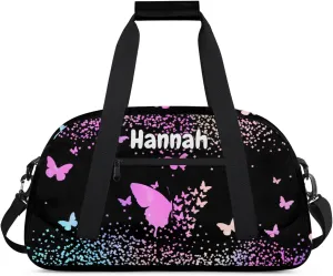 Personalized Duffel Bag with Name Butterfly Custom Travel Sports Bag for Women Men Waterproof Dance Ballet Bag Lightweight 18.9in, Rainbow Sparkly