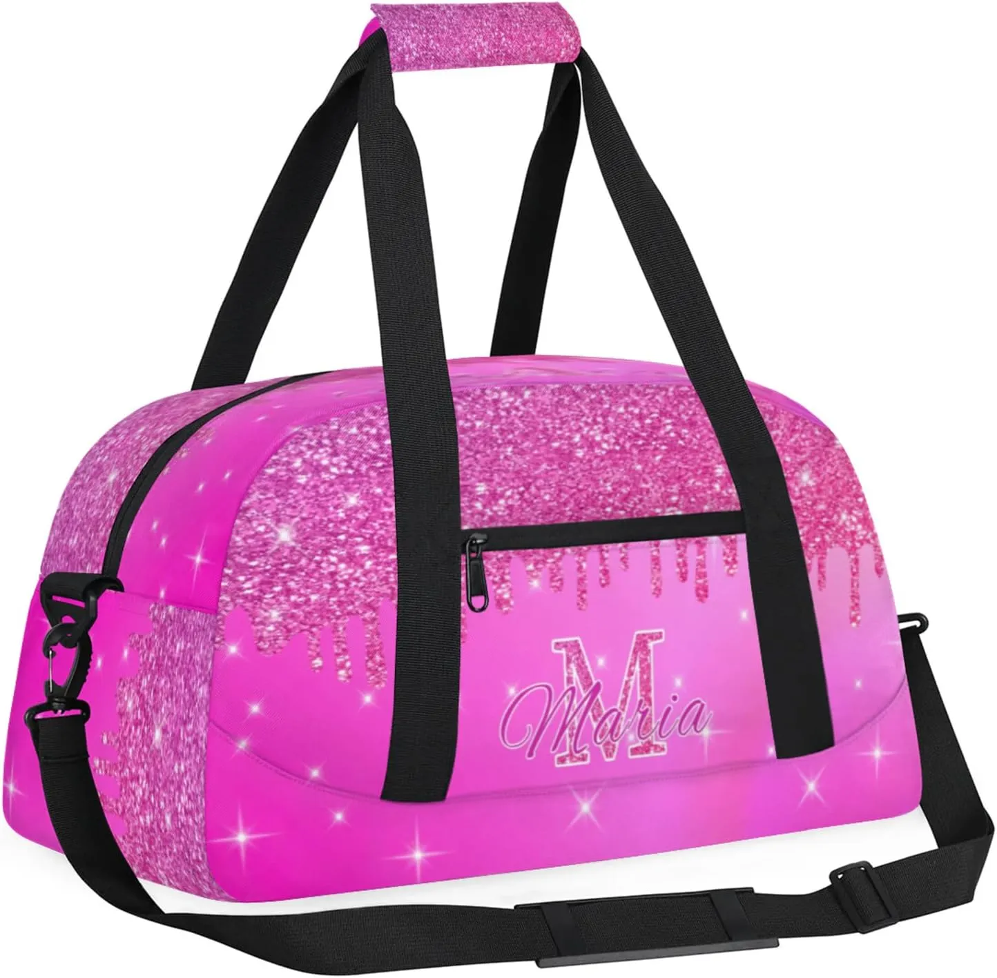 Personalized Kids Sports Duffel Bag with Name Custom Gym Dance Bag for Boys Girls Waterproof Weekender Overnight Bag for Travel Cheerleading Gymnastics Rose Color