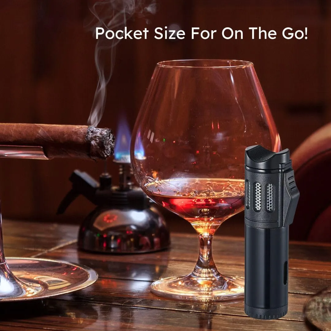 Personalized Visol Affordable Black Triple Flame Refillable Butane Gas Lighter, Multi Function, Pocket Sized Lighter with Free Engraving (Shipped Without Butane) (Artemis)