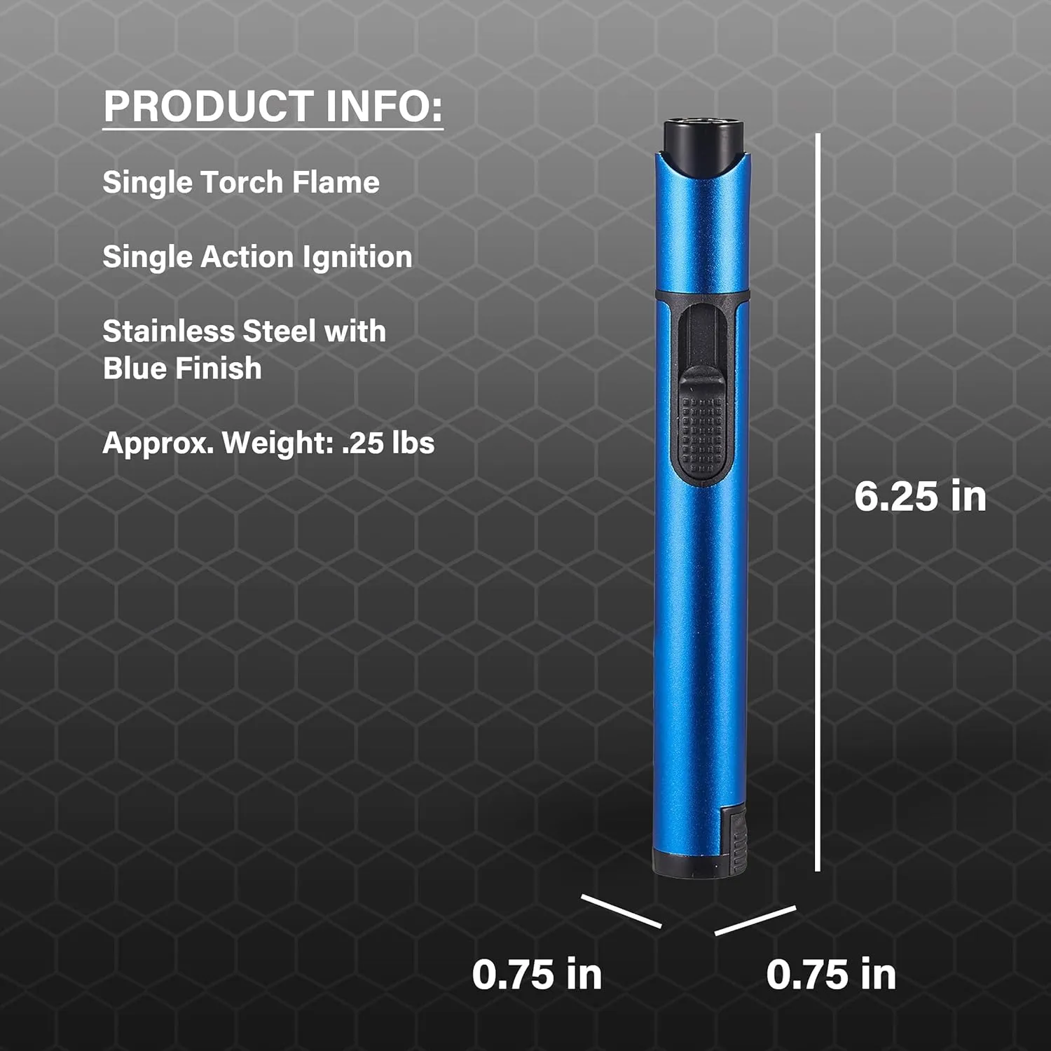 Personalized Visol Stormy Butane Torch Lighter Single Flame Refillable Gas Lighter, Built-in Punch, Detachable Holder and Poker, Fuel Window with Free Engraving (Shipped Without Butane) (Blue)