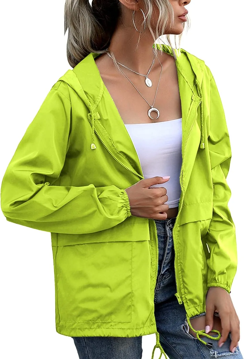 PESION Women's Waterproof Raincoat Lightweight Rain Jacket Hooded Windbreaker with Pocket for Outdoor