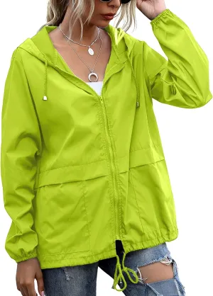 PESION Women's Waterproof Raincoat Lightweight Rain Jacket Hooded Windbreaker with Pocket for Outdoor