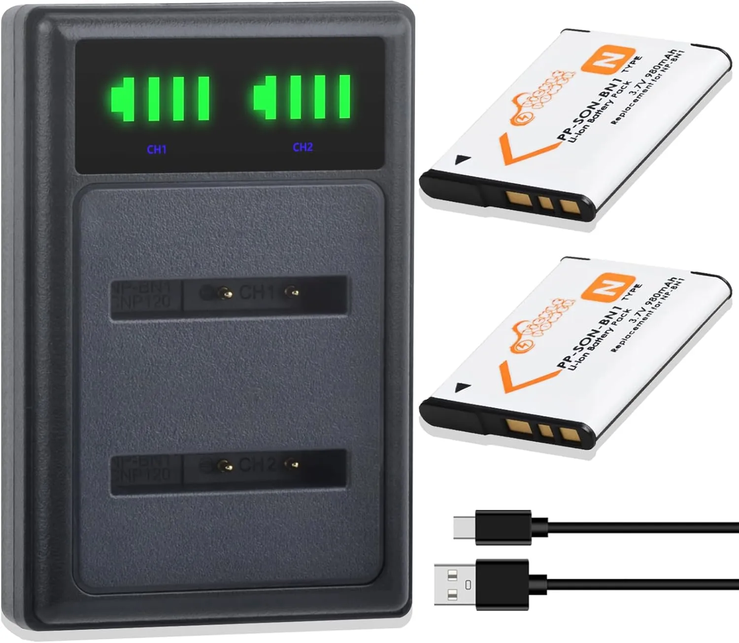 Pickle Power 2Pcs NP-BN1 Battery and LED USB Dual Charger for Sony CyberShot DSC-W800 DSC-W830 DSC-W560 DSC-W570 DSC-W330 DSC-W310 DSC-W530 DSC-TX10 DSC-TX20 DSC-TX30 and More