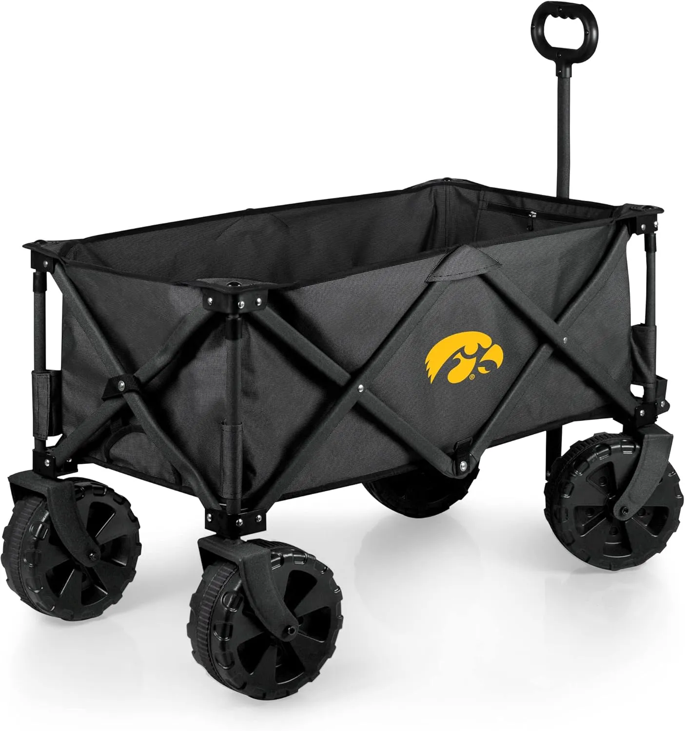 PICNIC TIME NCAA Adventure Wagon Elite All-Terrain Folding Beach Wagon with Big Wheels Plus Table Top Lid & Soft Cooler Liner, (Dark Gray)