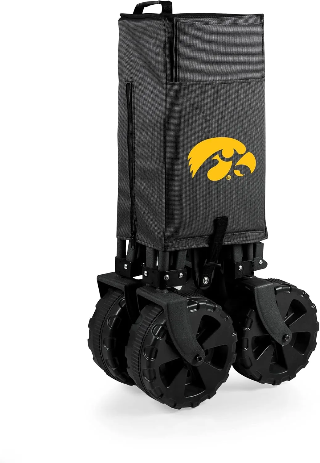 PICNIC TIME NCAA Adventure Wagon Elite All-Terrain Folding Beach Wagon with Big Wheels Plus Table Top Lid & Soft Cooler Liner, (Dark Gray)