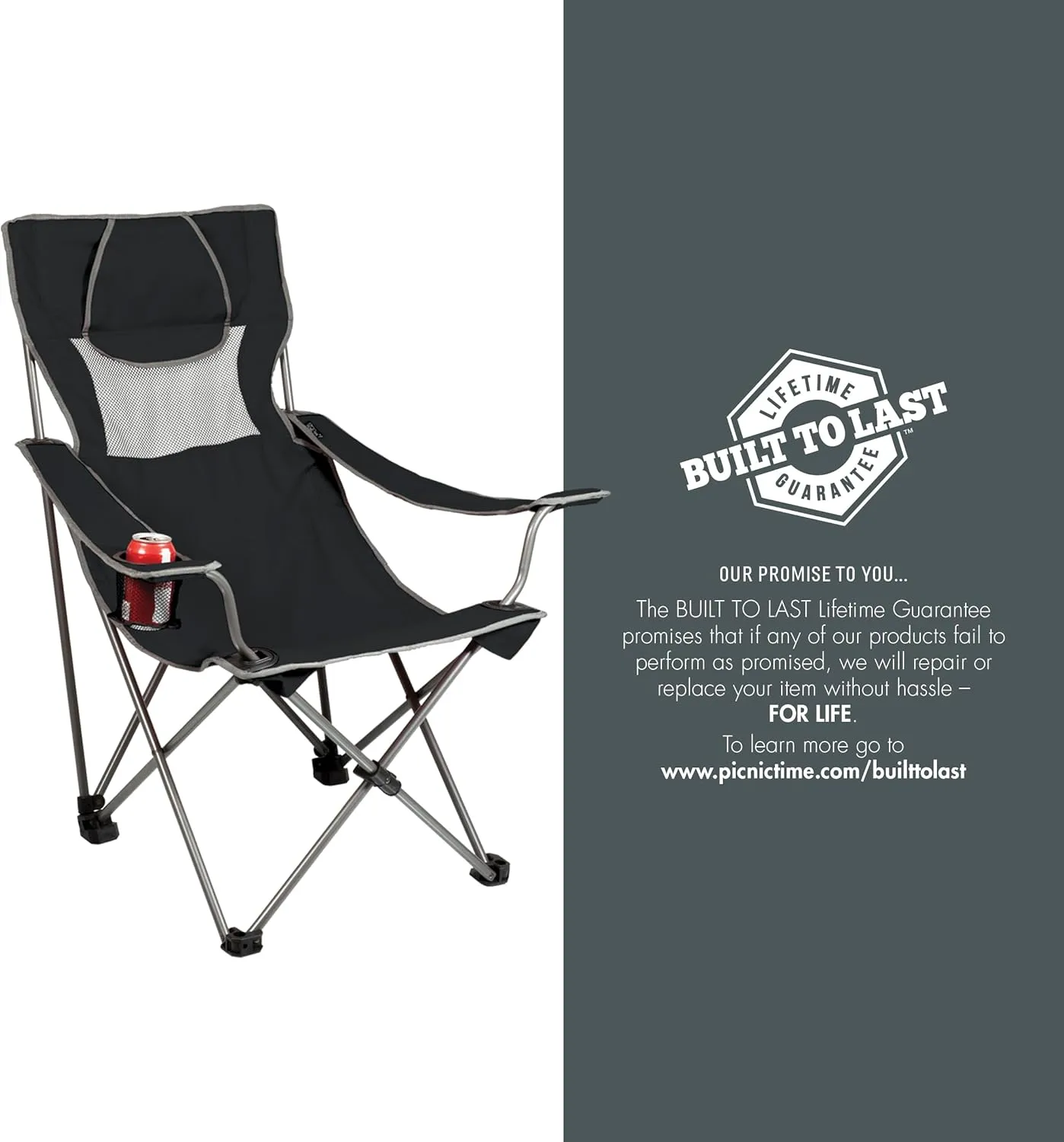PICNIC TIME NCAA Iowa Hawkeyes Campsite Camping Chair, Picnic Chair, Outdoor Folding Chair with Carry Bag, Beach Chair, (Black with Gray Accents)